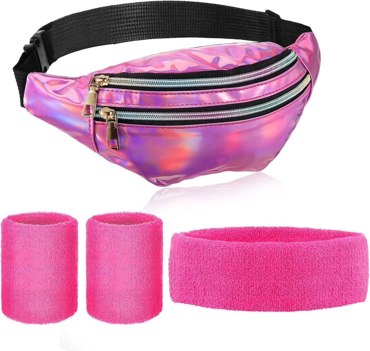 Retro Kostuumaccessoires Set voor Feestjes - 4-delige Set met Heuptas, Zweetband, Hoofdband en Armbanden voor Carnaval en Themadagen in Paars en Rood