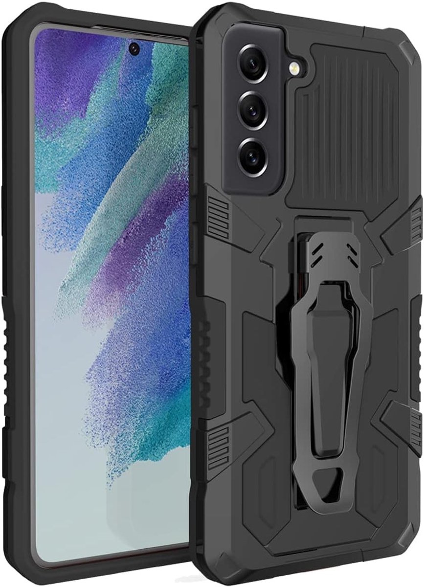 Robuuste Shockproof Telefoonhoes met Kickstand en Draagclip voor Samsung Galaxy S21 FE - Bescherming voor Buitengebruik, Militair Ontwerp en Duurzaam Materiaal