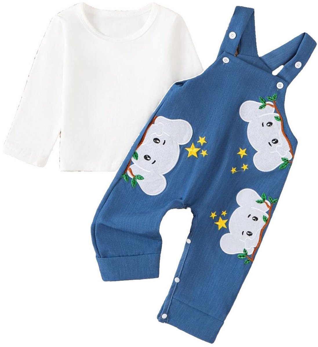 SnelShoppen - Kleding voor Pasgeborenen Jongens Corduroy Beerprint Tops met Lange Mouwen en Bretels Overalls met Zakken, Blauwe Olifant, 6-12 Maanden