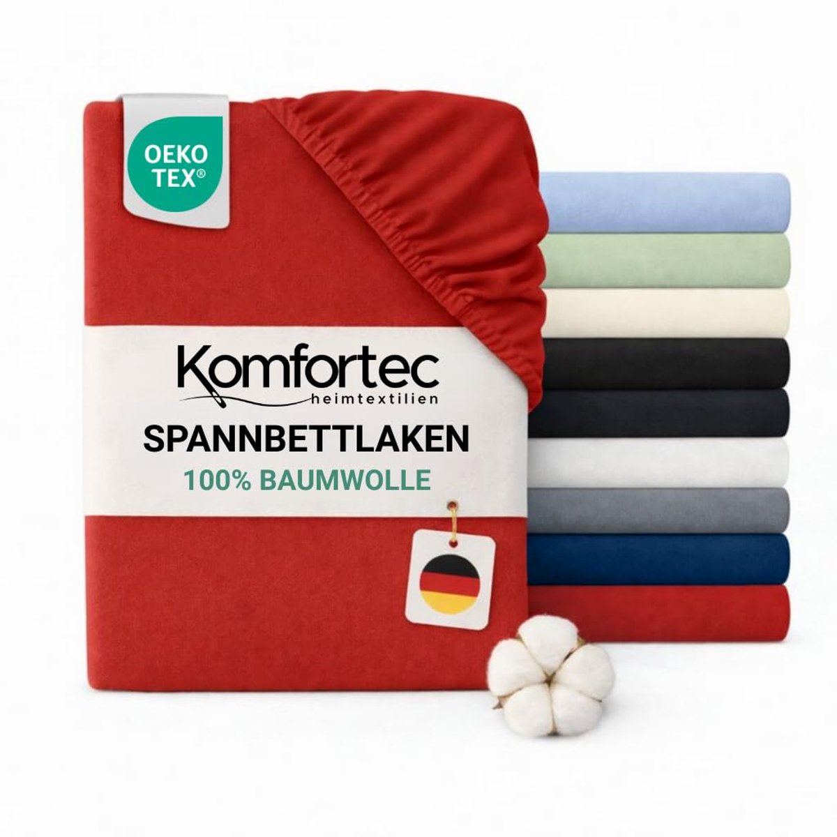 SnelShoppen - Komfortec Hoeslaken 100% Katoen 120 x 200 cm - Zacht, Ademend, Huidvriendelijk, Oeko-Tex Gecertificeerd, Rood voor Boxspring, Toppers, M