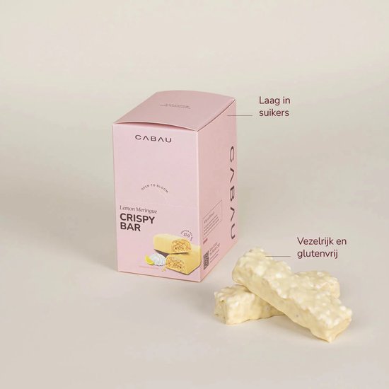 Cabau - Crispy Bars - Eiwitreep met 15 g Proteïne per Reep - Glutenvrij, Vezelrijk & Laag in Suiker - Box van 8 Stuks - Lemon Meringue van Cabau — afbeelding 4