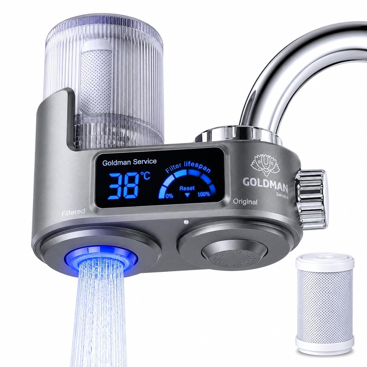 SnelShoppen - Waterfilter voor Kraan met Digitaal Display, Real-Time Temperatuurweergave, Reservefilter Inbegrepen en 6 Universele Adapters voor Keuke