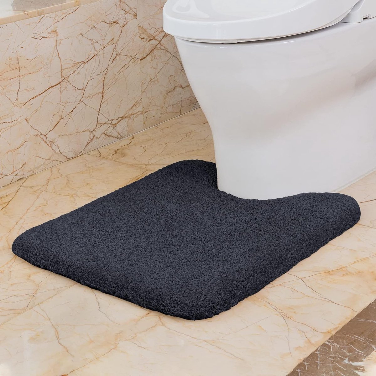 SnelShoppen - U-Vormige Toiletmat - Antislip & Hoog Absorberend - Extra Dikke & Super Zachte Microvezel Toiletmat 50 x 60 cm (Zwart) - Sneldrogend & W