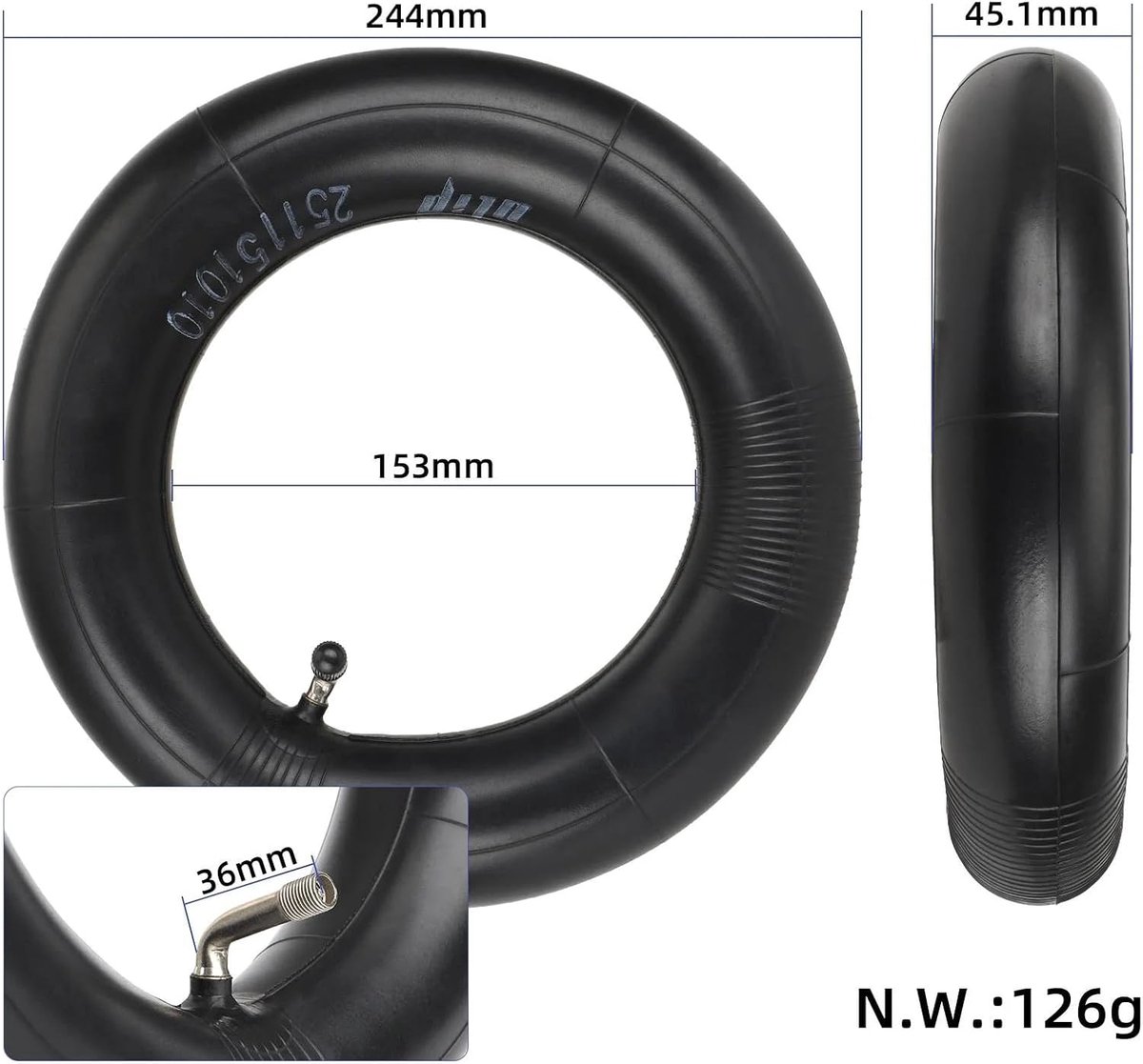 SnelShoppen - 10 x 2,75-6,5 Versterkte Slang voor Elektrische Step, Binnenband met 90-Graden Ventiel, Voor 10 Inch Banden, Off-Road en Slick, E-Step A