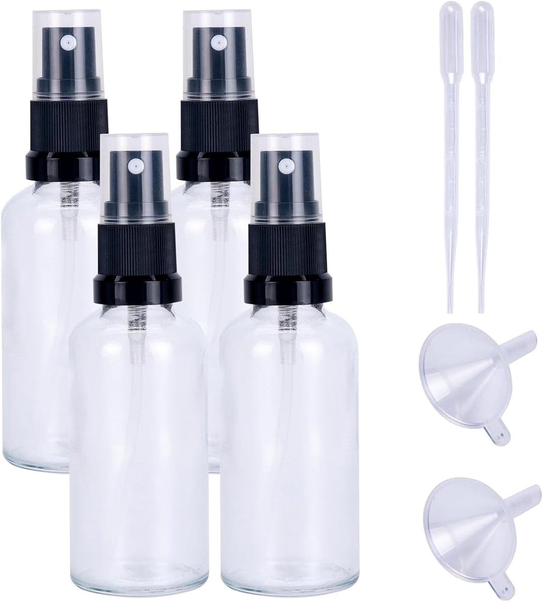 SnelShoppen - Pack van 4 Glazen Sprayflessen 50 ml - Transparante Navulbare Reisverpakking - Voor Toilettas, Verzorging en Reizen