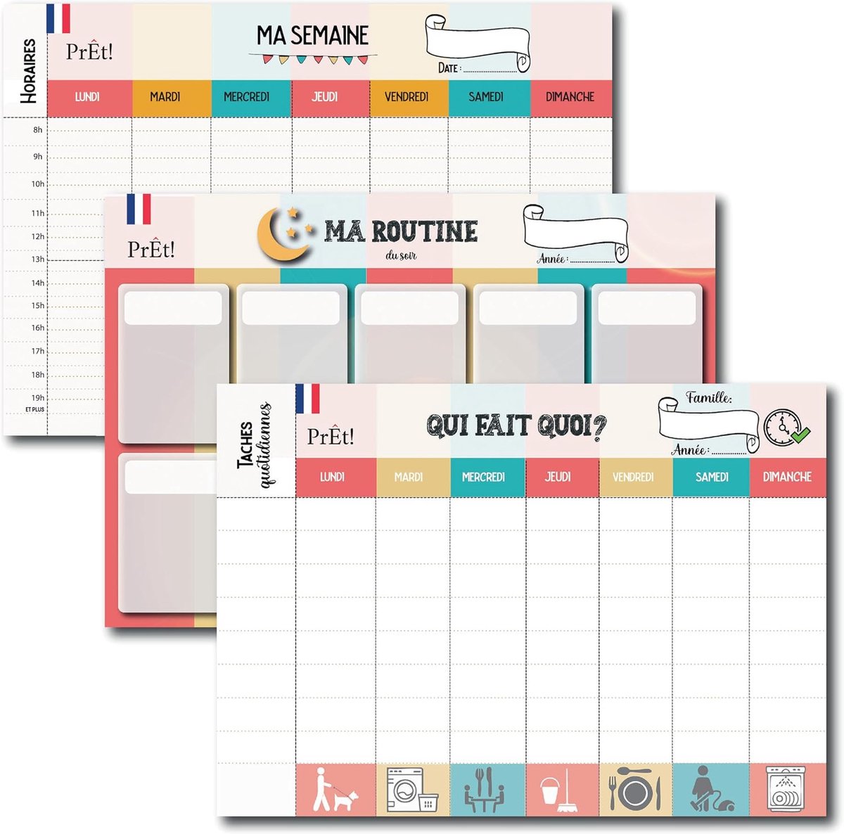 SnelShoppen - 3-in-1 Family Organization Set - A3 School Timetable, Planning Routines voor Ochtend en Avond, Planner voor Dagelijkse Taken - Perfect v