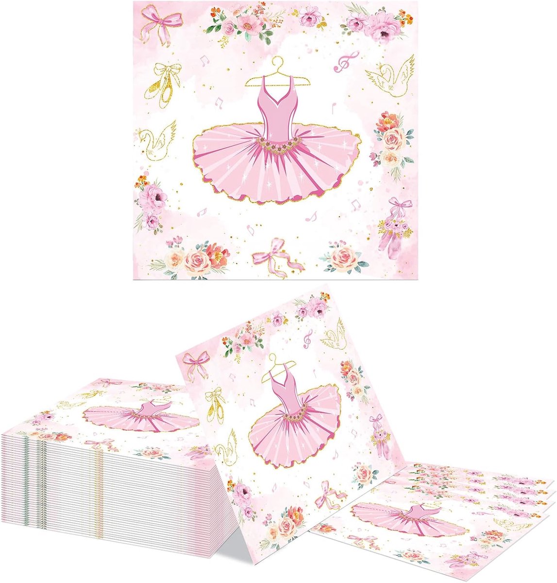 SnelShoppen - 40 Ballerina Servetten Rosa Ballet Tutu Feestdecoratie - 33cm Papieren Tafeldecoratie voor Meisjes Verjaardag, Baby Shower, Bruiloft