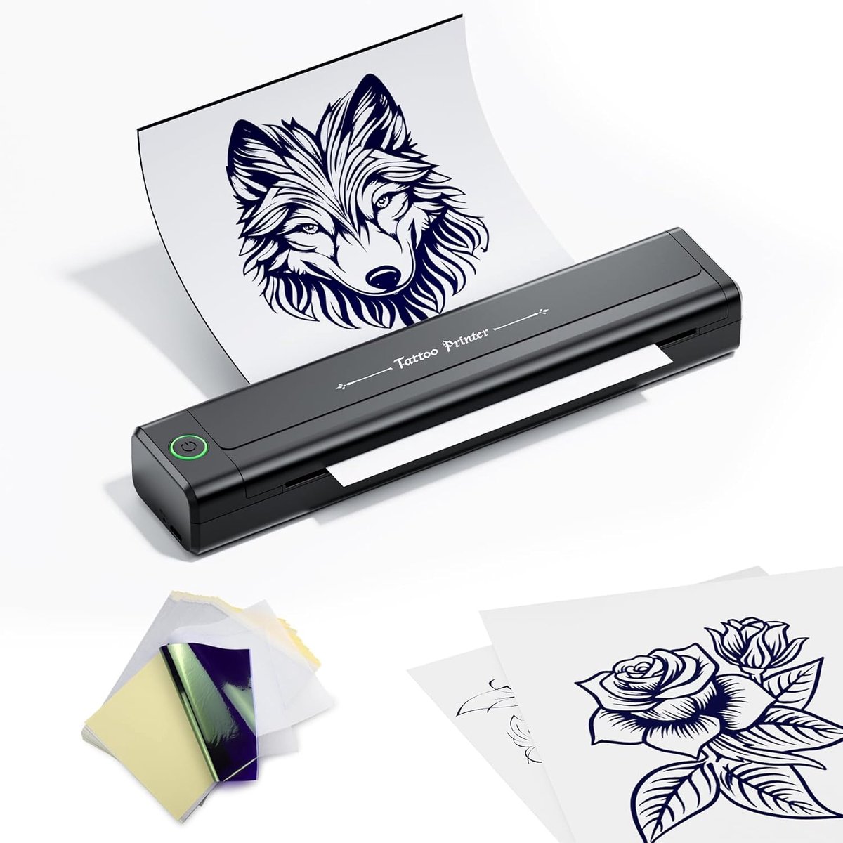 SnelShoppen - Draadloze Tattoo Stencil Printer met 10 Stuks Tattoo Transferpapier - Compacte Bluetooth Tattoo Printer voor Smartphone, Tablet en PC -