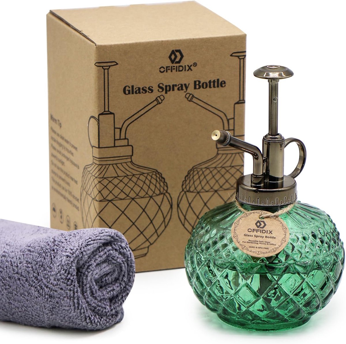 SnelShoppen - Glazen Gietfles 300 ml voor Planten - Bloem Gieter met Kunststof Toppomp - Perfect voor Binnen, Kantoor en Kleine Planten - Emerald Gree