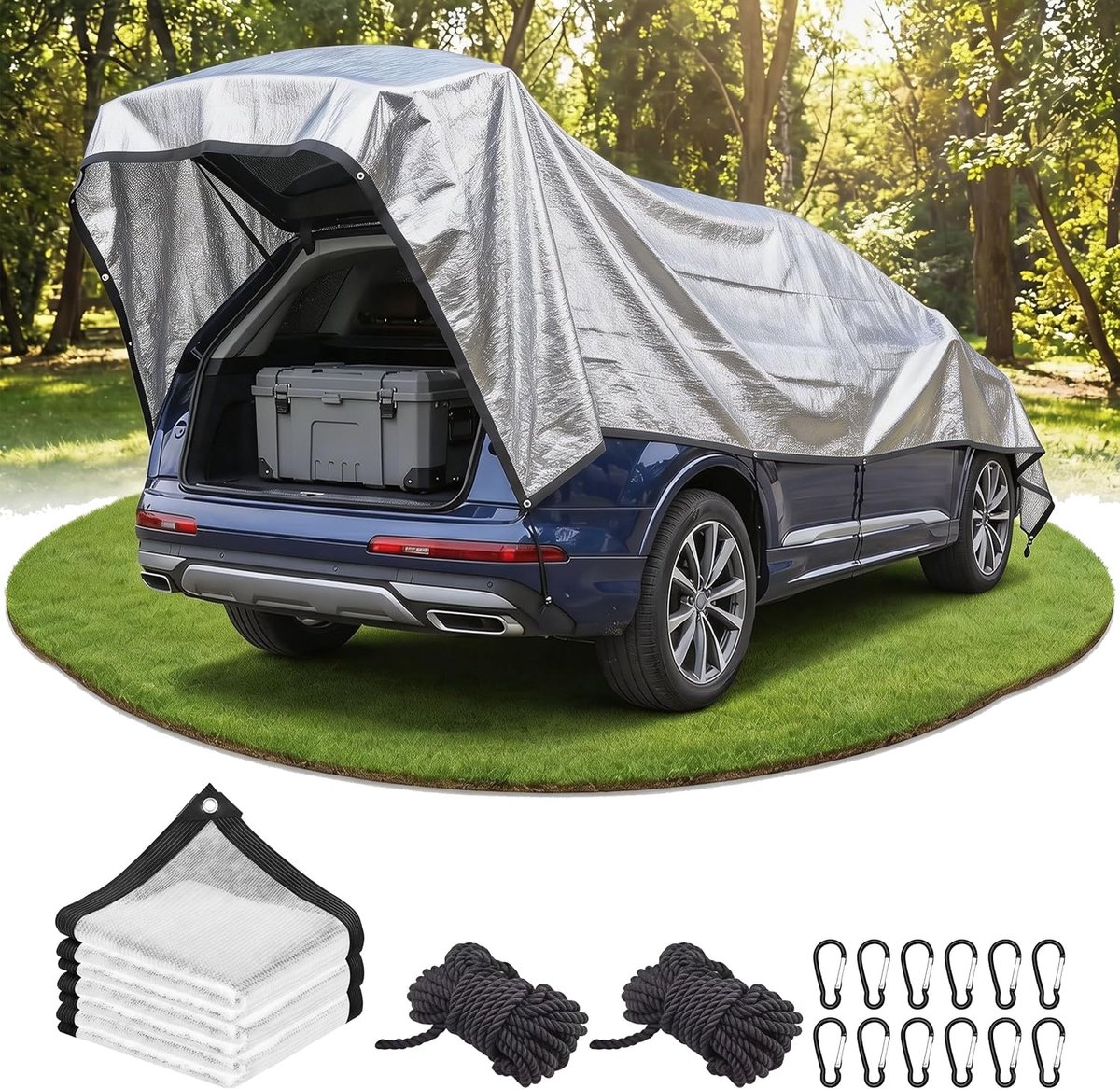 SnelShoppen - Zonweringsnet voor Auto 3x4m Aluminium Net met 80% UV-Bescherming, Ademend, Ideaal voor Camping en Vakantie