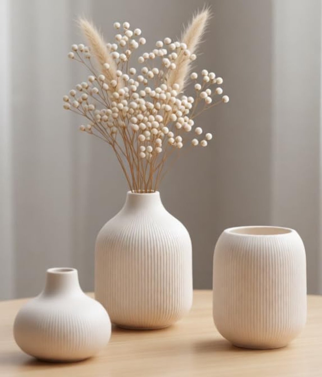 Dailygoods - Set van 3 Witte Keramische Vazen - Scandinavische Boho Decoratie