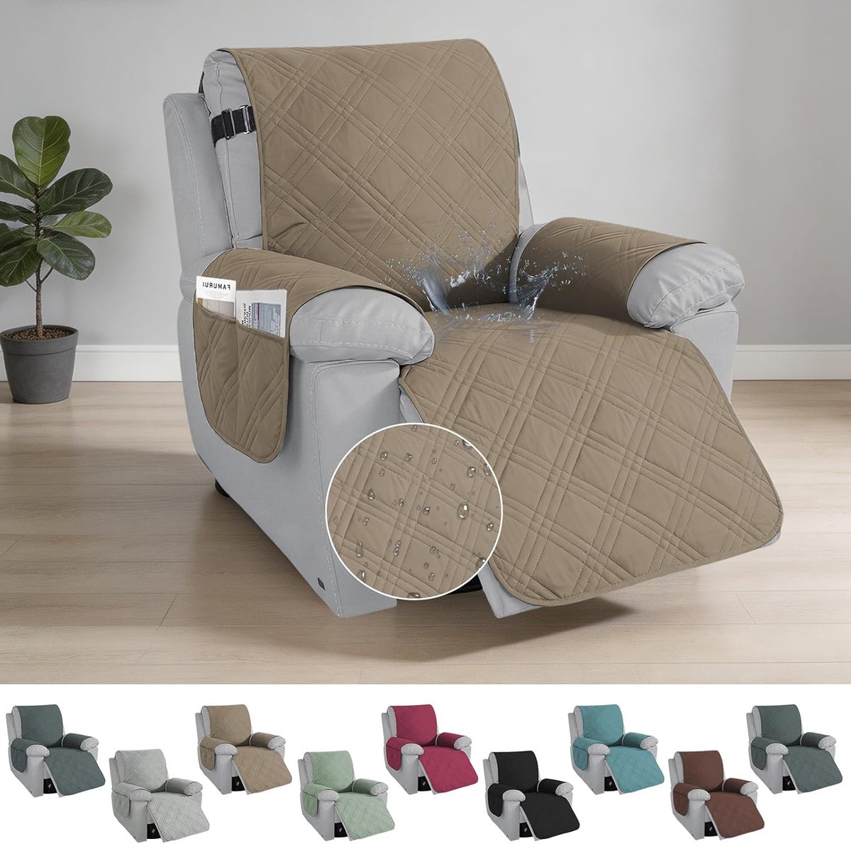 SnelShoppen - Waterdichte Stoelbeschermer voor Relaxfauteuil met Armleuningen, Lichtbruin - Bescherming tegen Vuil, Krassen en Slijtage - Universele M