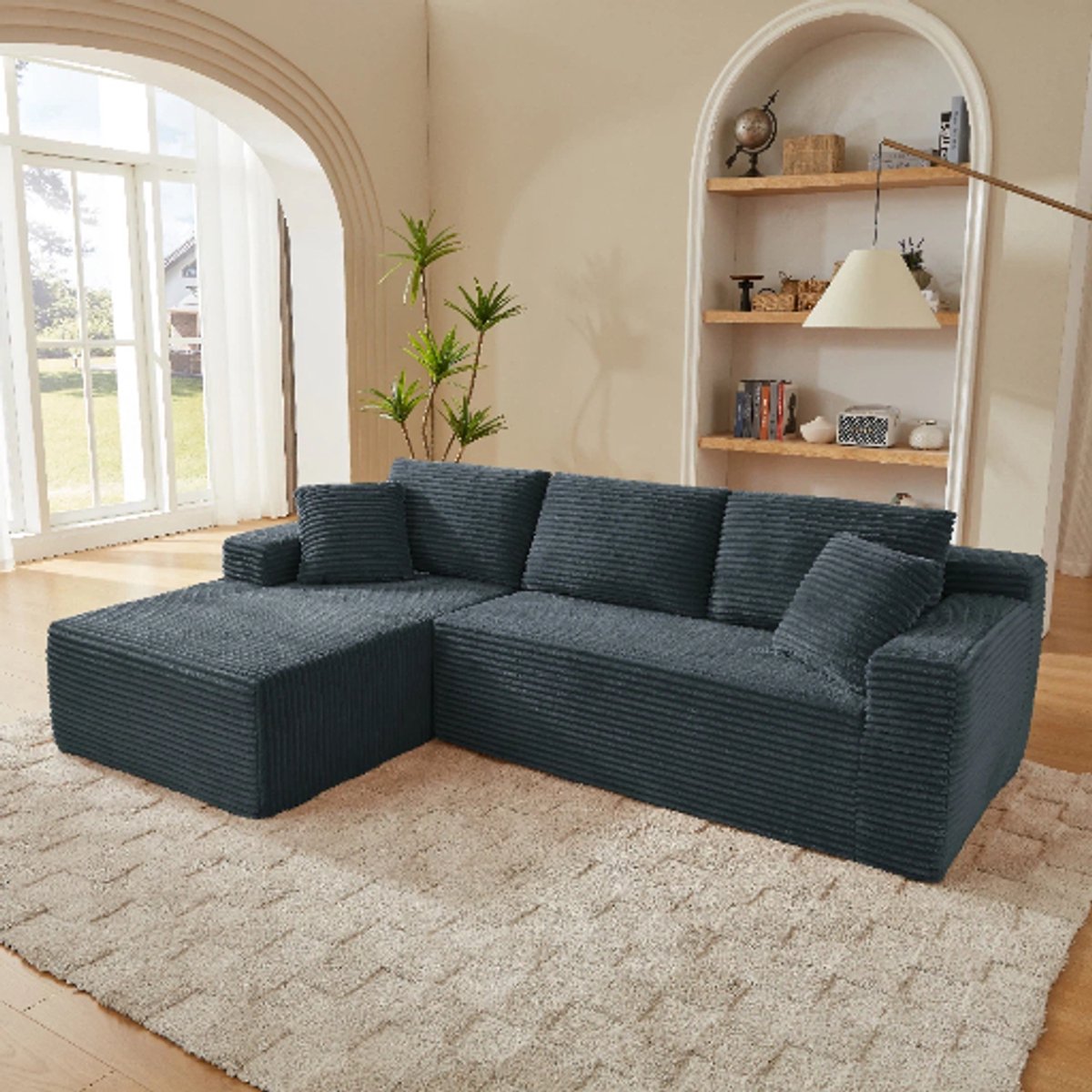 Moderne Hoekbank, L-Bank, 3-Zits bank, Modulaire Hoekbanken, L-Vormige Bank, 3-Zits Modulaire Bank, Hoekbanken Met Traagschuim Voor De Woonkamer, Cloud Bank Met Extra Grote Chaise Longue-Donkergrijs