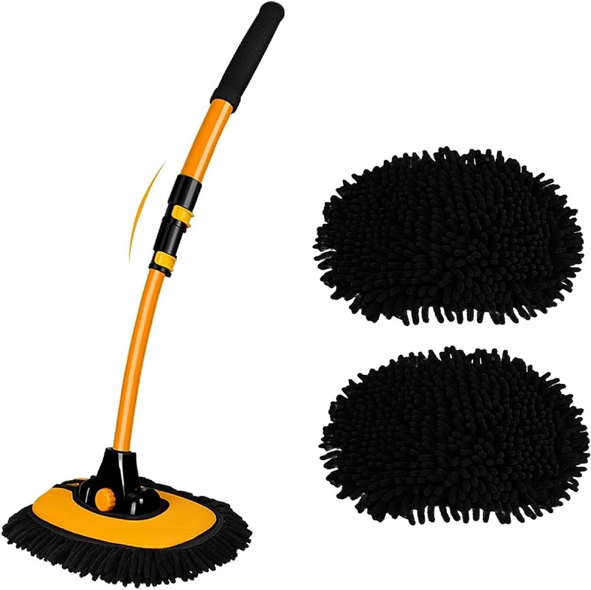 Auto Reinigingsborstel - Wasborstel Mop - Auto Grondig Reinigen - Telescopische Handgreep - 2 Stuks - Geel
