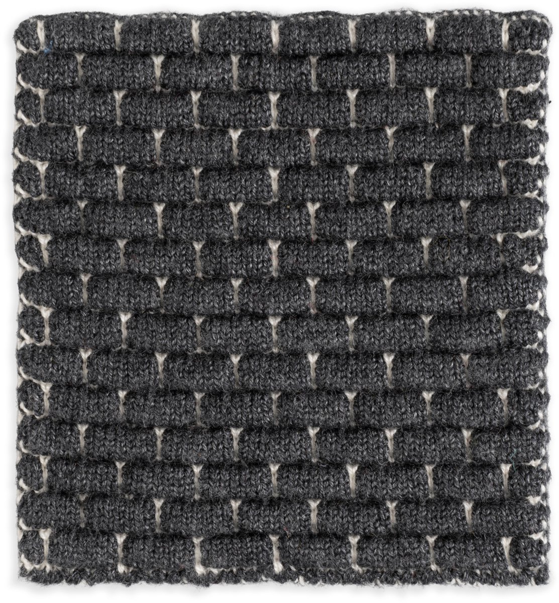 Knit Factory Gebreide Glasonderzetters Block - Ecru/Antraciet - 10x10 cm