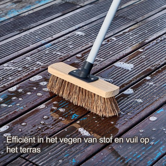 Straatbezem Lange Steel - Tuinbezem Hofbezem - Buiten Schoonmaken - Stijve Natuurlijke Haren - 25cm Breed 140cm Steel - Grijs — afbeelding 4