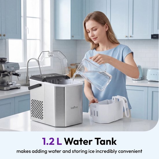 NordHaus Draagbare Mini IJsmachine - Volautomatische IJsblokjesmaker - Professionele Bullet IJsmachine - 12 kg per 24 uur - 1,2 L Zilver — afbeelding 5