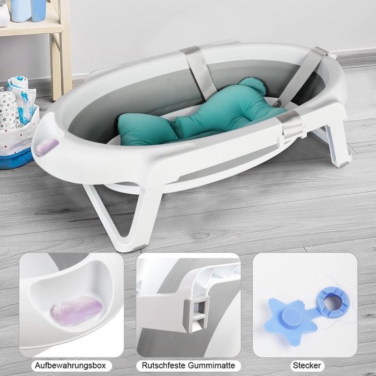 Babybadkuip met frame - Opvouwbaar badje - Veilig badderen - Kleurveranderende stop - 82 cm - Grijs — afbeelding 5