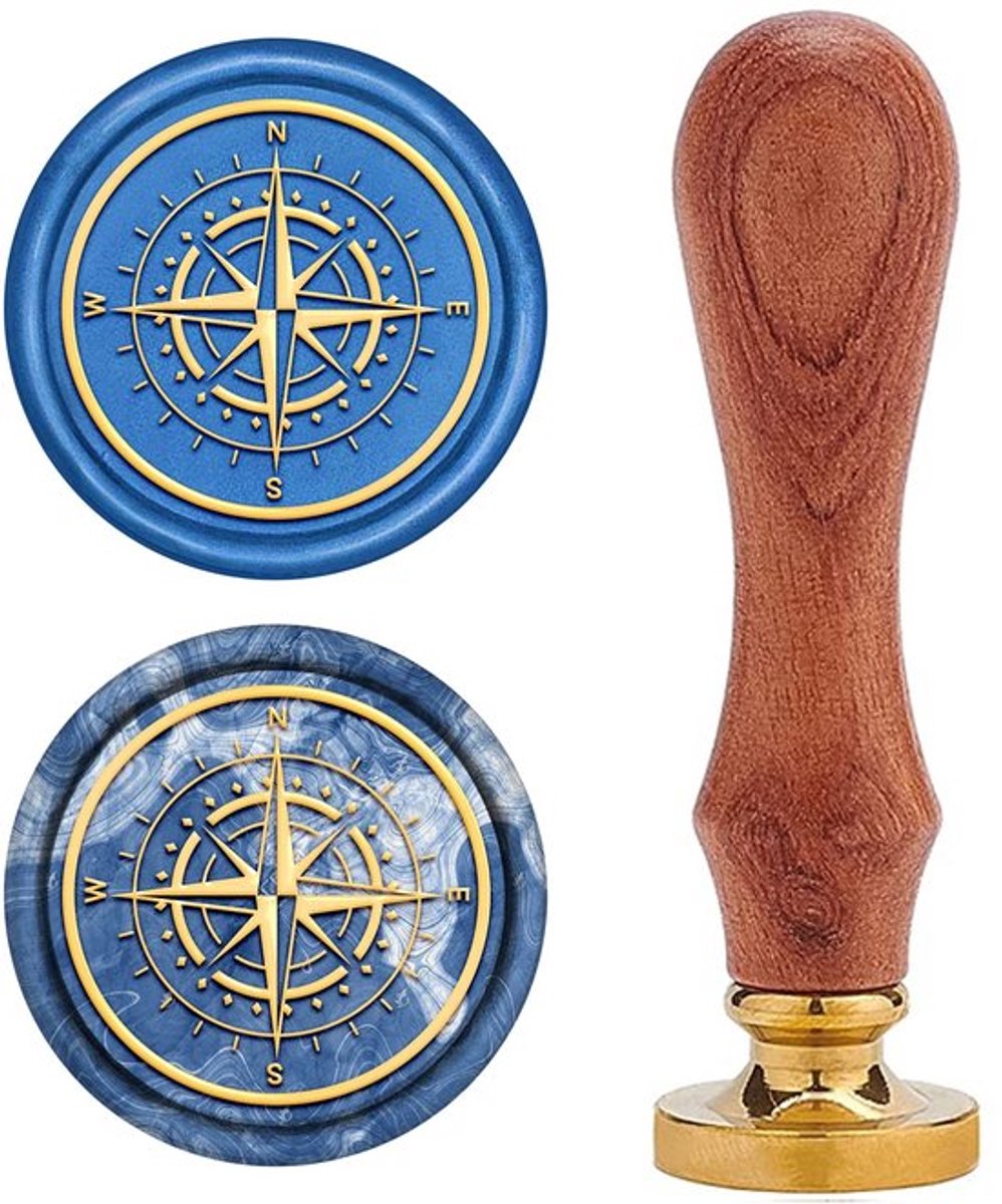 Zeynomax - Kompas Wax Seal Stempel - Retro Houten Stempel - 25 mm - Afneembare