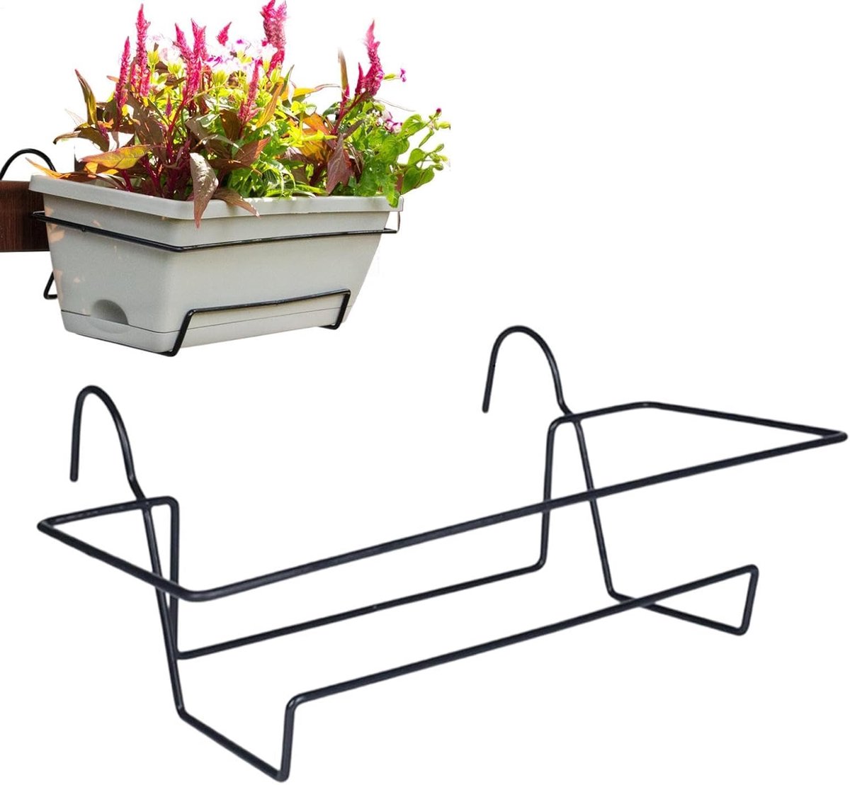 Bloembakhouder Leuning - Plantenbakhouder Balkon - Tuin Decoratie - Gereedschapsloze Installatie - 48 x 19 x 13.5 cm - Zwart