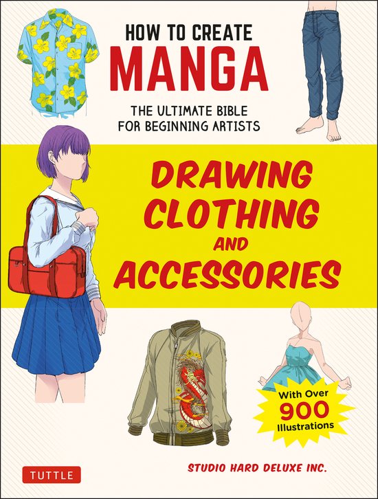 Boekomslag 'How to Create Manga: Drawing Clothing and Accessories' met voorbeelden van kledingillustraties.