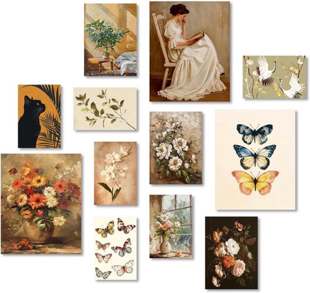 Inovra Plus - Vintage Wanddecoratie Poster Bloem Vlinder - Rustiek - Slaapkamer