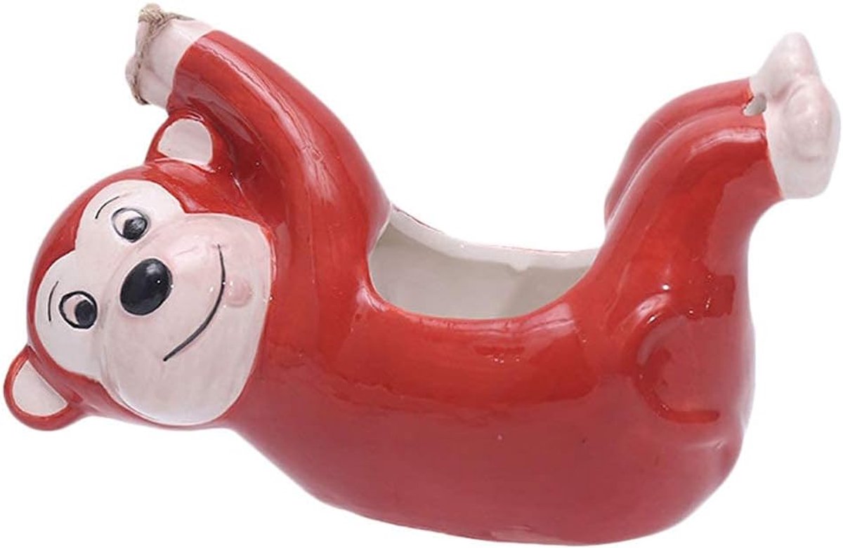 Bloempot Dier Vorm - Keramiek Vaasje - Planten Decoratie - Handgemaakt Ontwerp - 16 cm - Rood