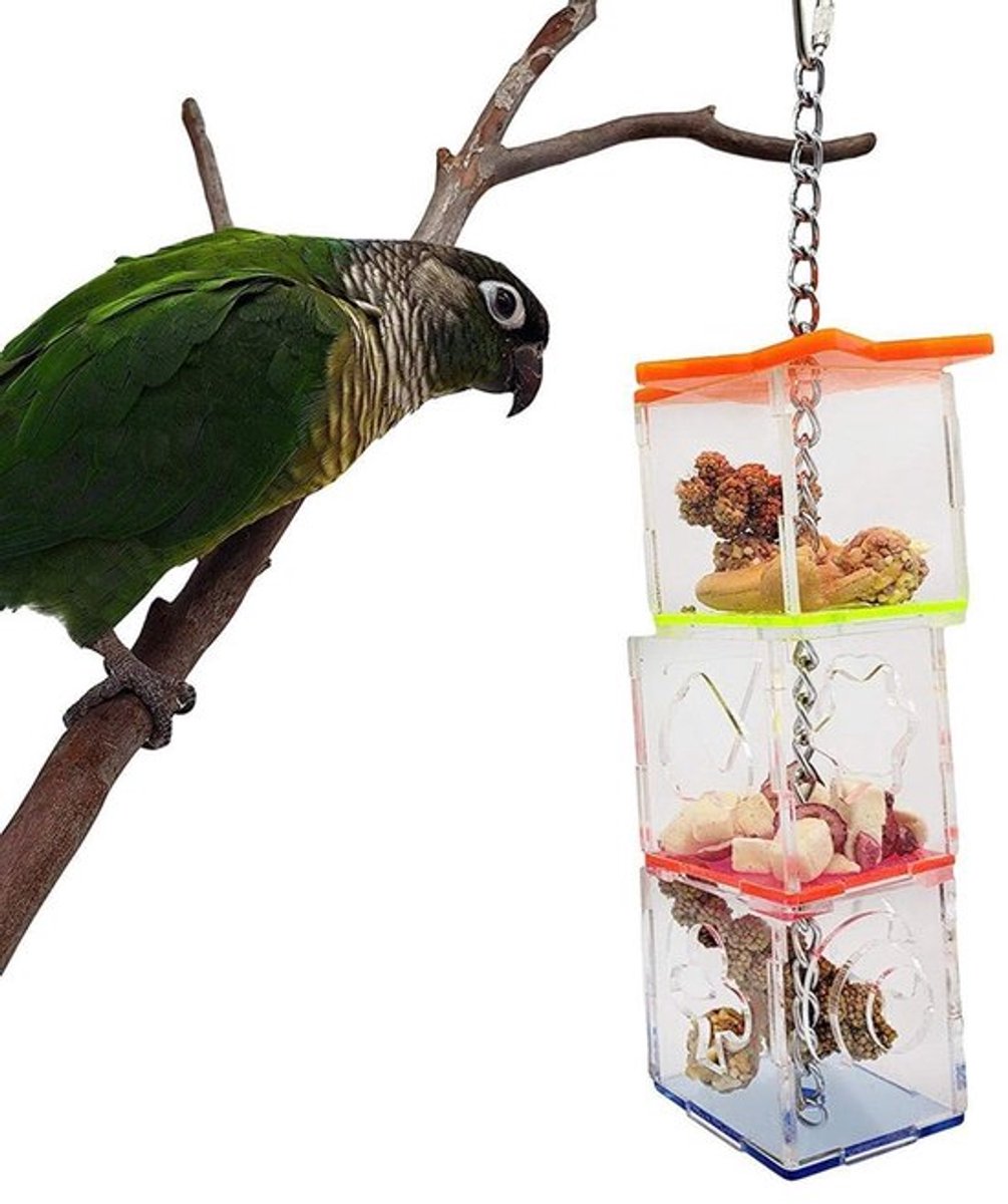 Transparant speelgoed voor vogel opknoping en foerageren