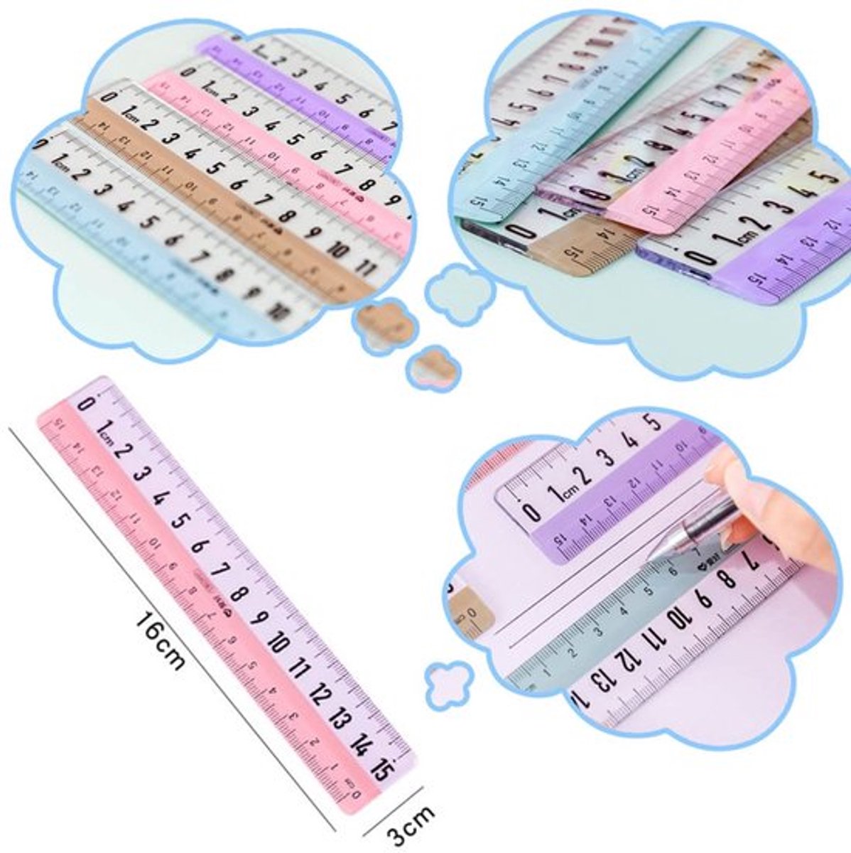 Solidchoice - Dailygoody - Set van 3 Transparante Linialen - 15 cm Plastic