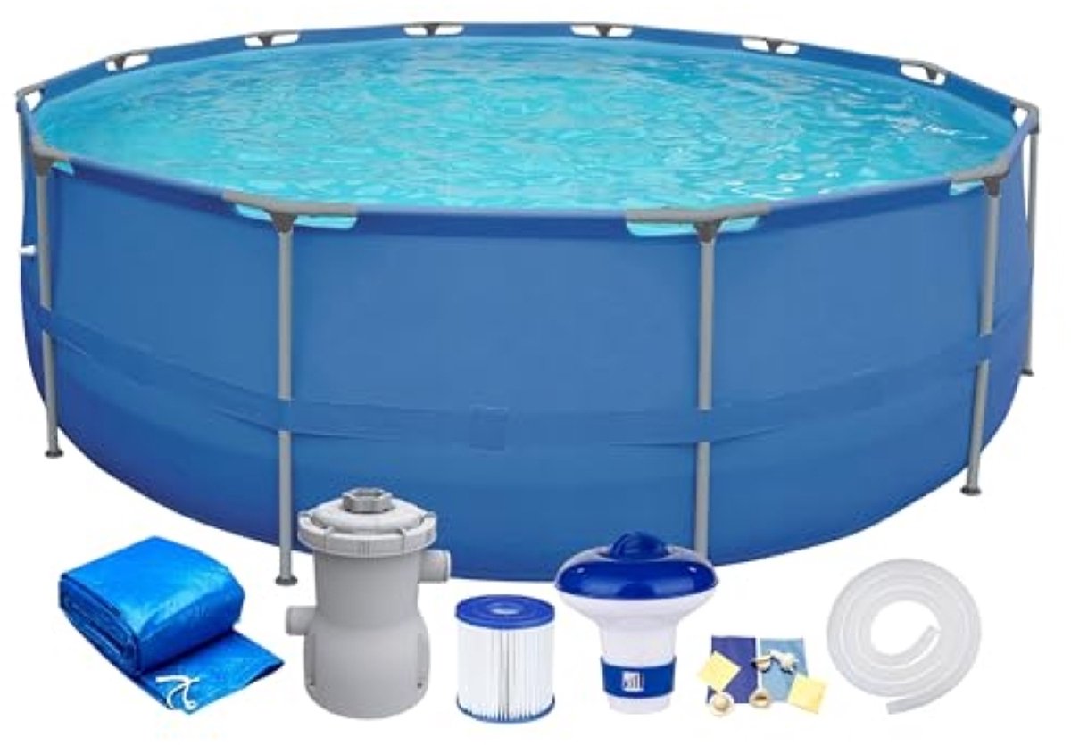 Ronde Bovengrondse Zwembadset 300 x 76 cm - Opzetzwembad met Filterpomp, Chloordispenser, Afdekzeil en Reparatieset - Buitenzwembad voor Kinderen en Volwassenen