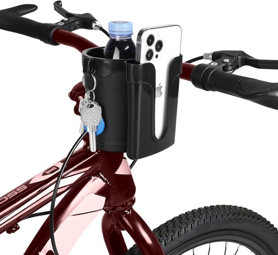 3-in-1 Fiets Drinkhouder Met Telefoon- & Sleutelhouder - Universele Bevestiging - Voor Waterfles, Koffiebeker & Babyfles - Zwart — afbeelding 5