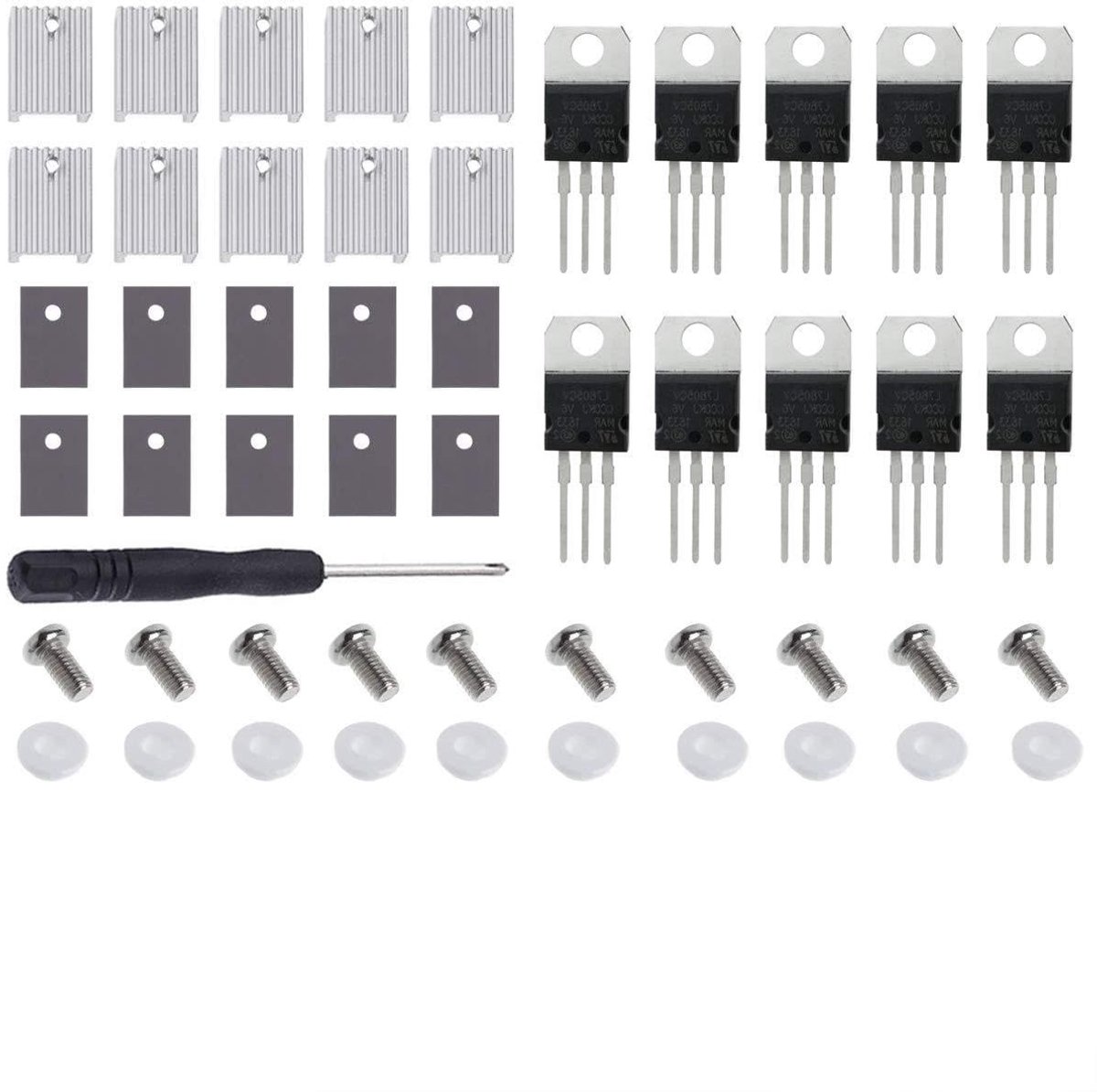 10 Stuks Spanningsregelaar IC's 5V 1.5A TO-220 met Heatsink voor Arduino en Elektronica Projecten