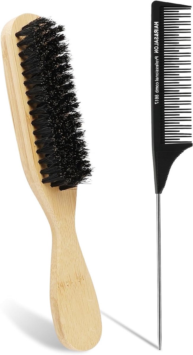 Stylingborstel en kam voor mannen en vrouwen met een taps toelopende kam, ideaal voor baardverzorging en het verminderen van jeuk, natuurlijke varkensharen voor optimale verzorging