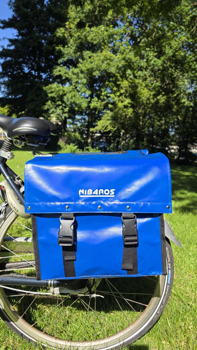 Nibaros- Blauw– Waterdicht - Dubbele - Bisonyl - Fietstas- Reflectoren - 34cmX16.2cmX32cm=35 Liter