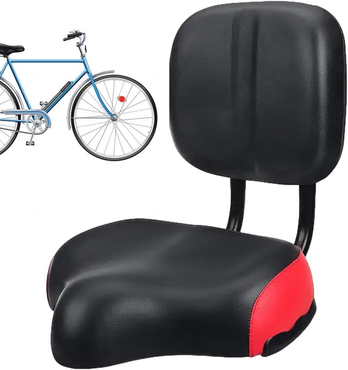 Fietszadel met rugleuning - Gevoerd fietskussen - Comfortabel fietsen - Verstelbare rugsteun - 39.5 x 31.5 cm - Rood