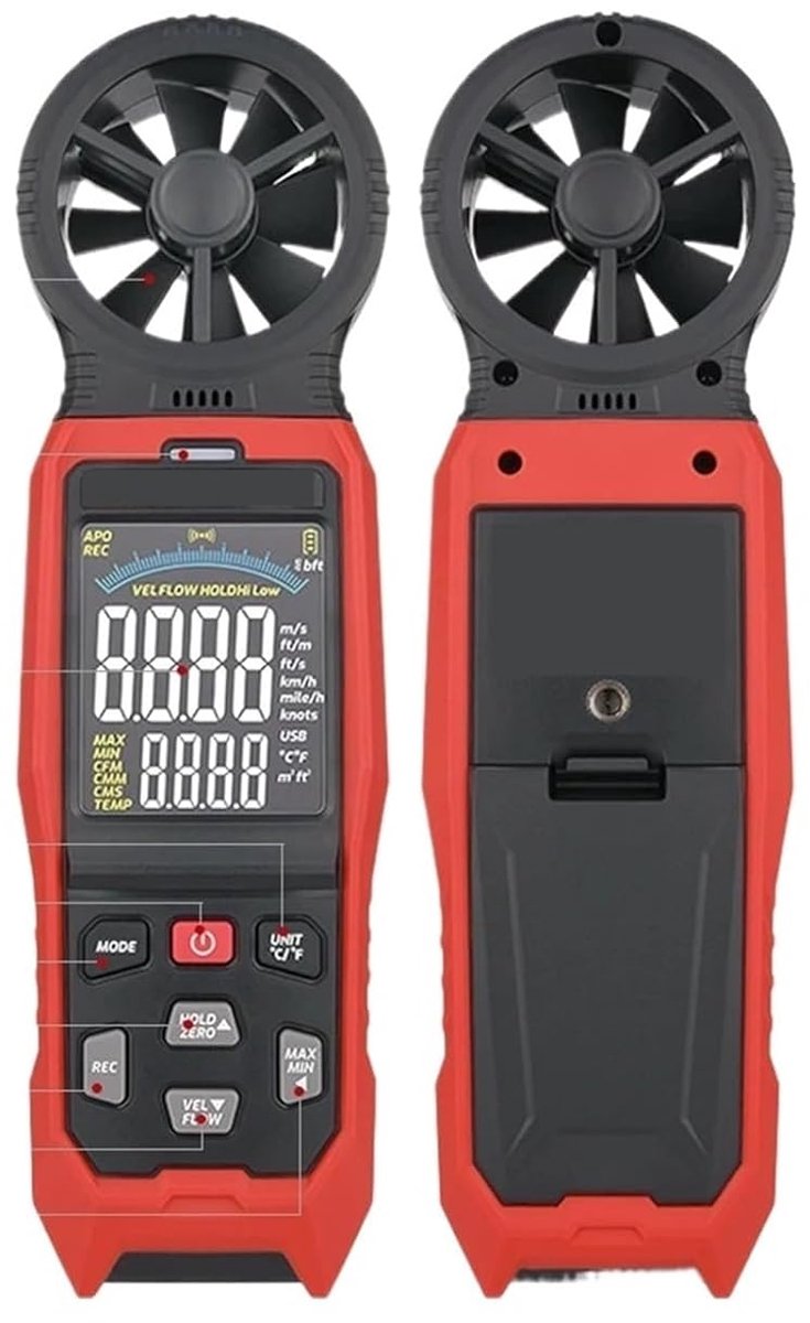 Digitale Anemometer - Windsnelheidsmeter Luchtstroommeter - Windmeting Buiten - Met Temperatuurweergave - N.v.t. - Zwart