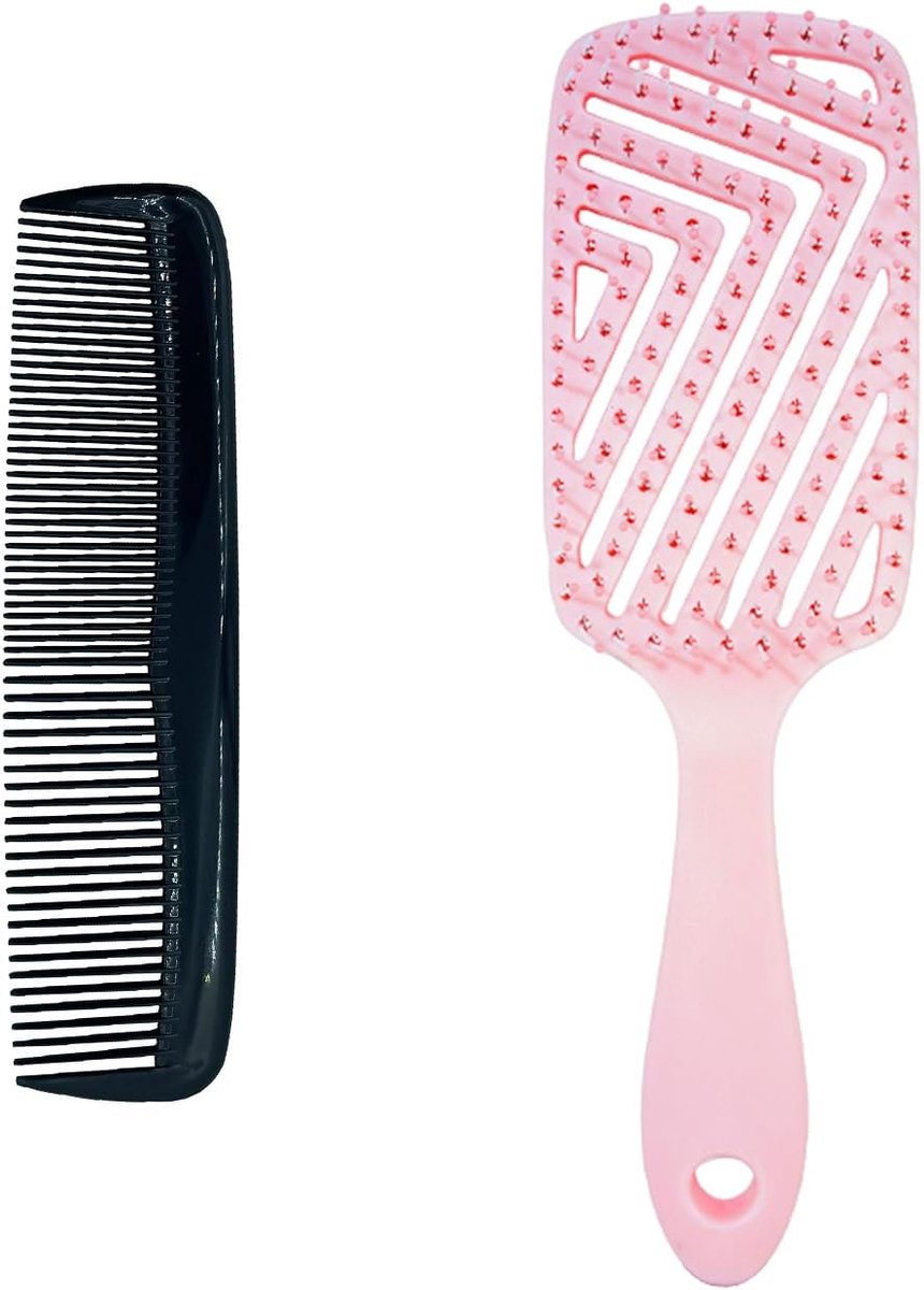 Luchtkussenkam Set - Haarstyling Kammen - Donzig Haar Creëren - Hol Ontwerp Hoofdhuid - 1 Roze 1 Zwart - Roze Zwart