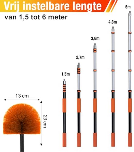 Spinnenweb Stoffer - Stofwisser Telescoop - Hoge Plekken Reinigen - Uitschuifbaar Tot 7.9 Meter - 7.9 Meter - Grijs — afbeelding 4