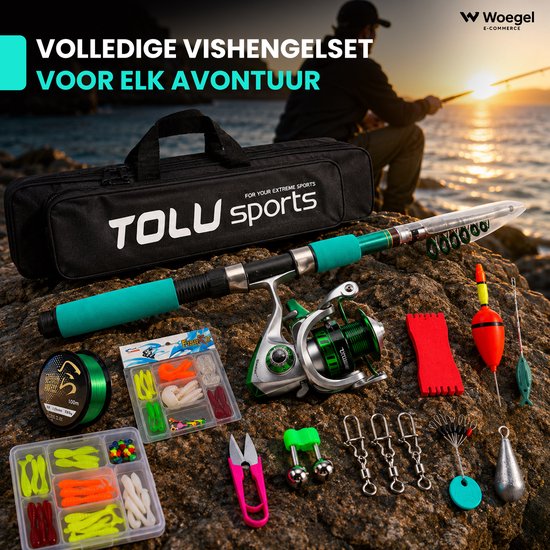 woegel hengelset - complete visset - vishengel + accessoires - hengel van 1.8 meter inschuifbaar - voor beginners en gevorderden - groen van Merkloos — afbeelding 4