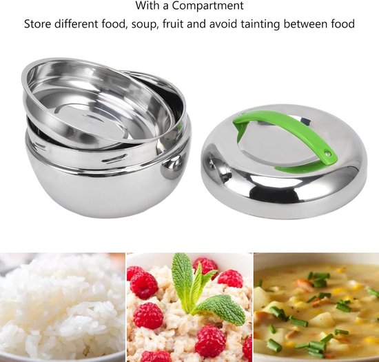 Geïsoleerde Lunchbox - Thermo Voedselcontainer - Warm Eten Meenemen - Dubbelwandige Isolatie - 13 Liter - Zilver — afbeelding 4