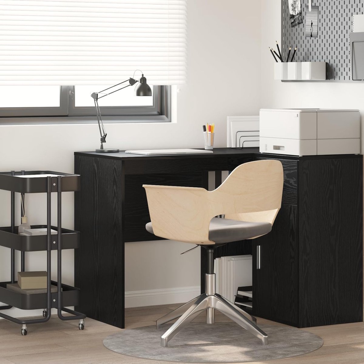 Bureau - Werkplek tafel - Thuiswerken studie - Met twee legplanken - 100 x 50 cm - Zwart eiken