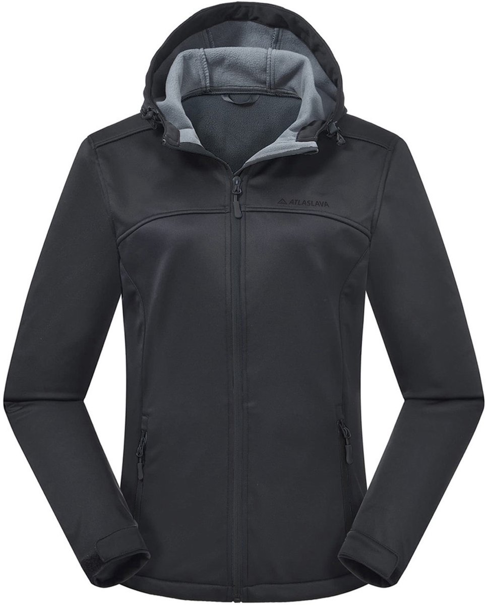 ATLASLAVA Dames softshelljack, waterdicht, ademend, lichtgewicht fleece, met capuchon, geschikt als tussenjack, hardloopjack of wandeljack.