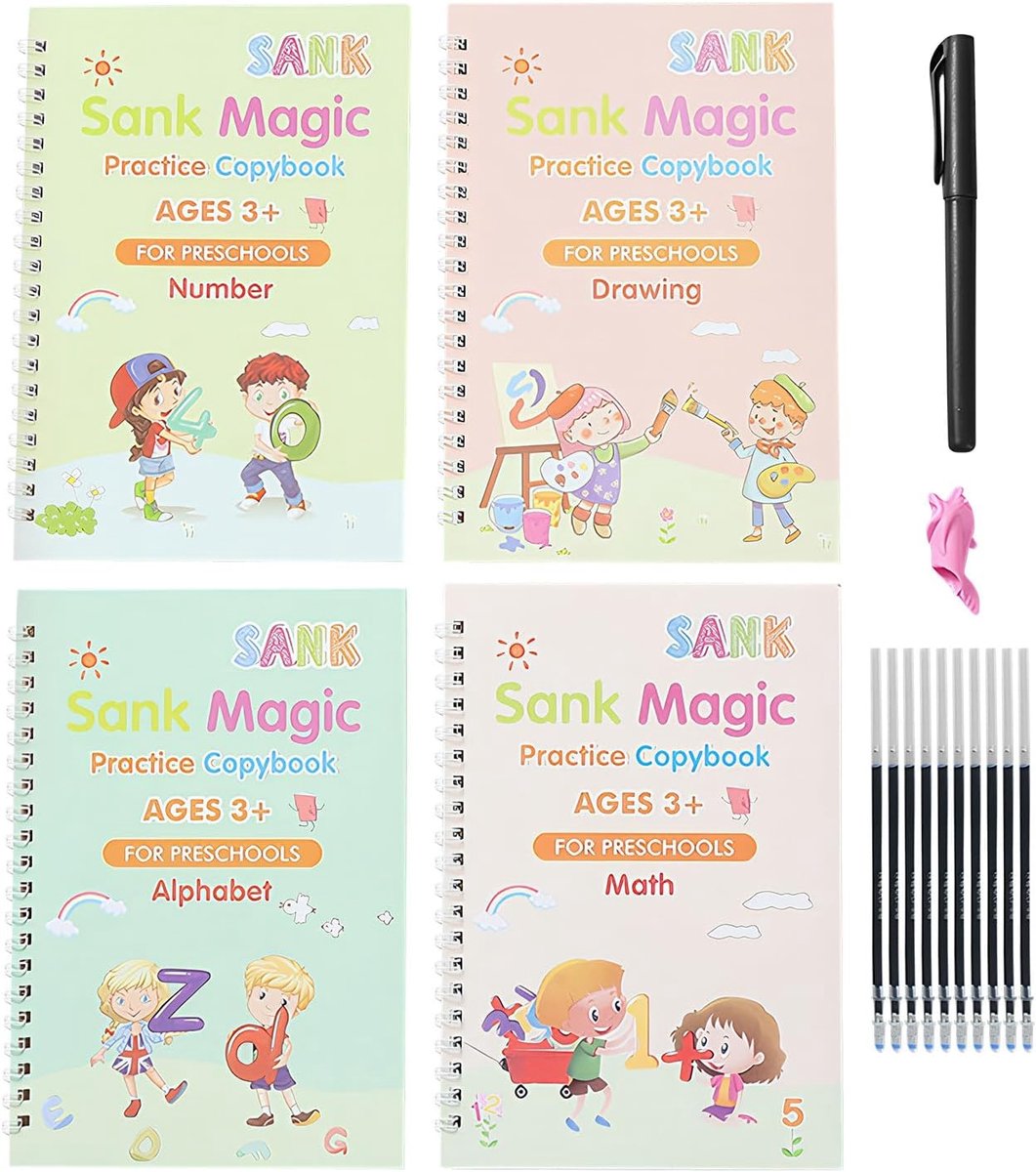 Oefenboek Schrijven - Alfabet Groefboek - Vroeg Leren - Herbruikbaar Ontwerp - 4 Stuks - Uniek