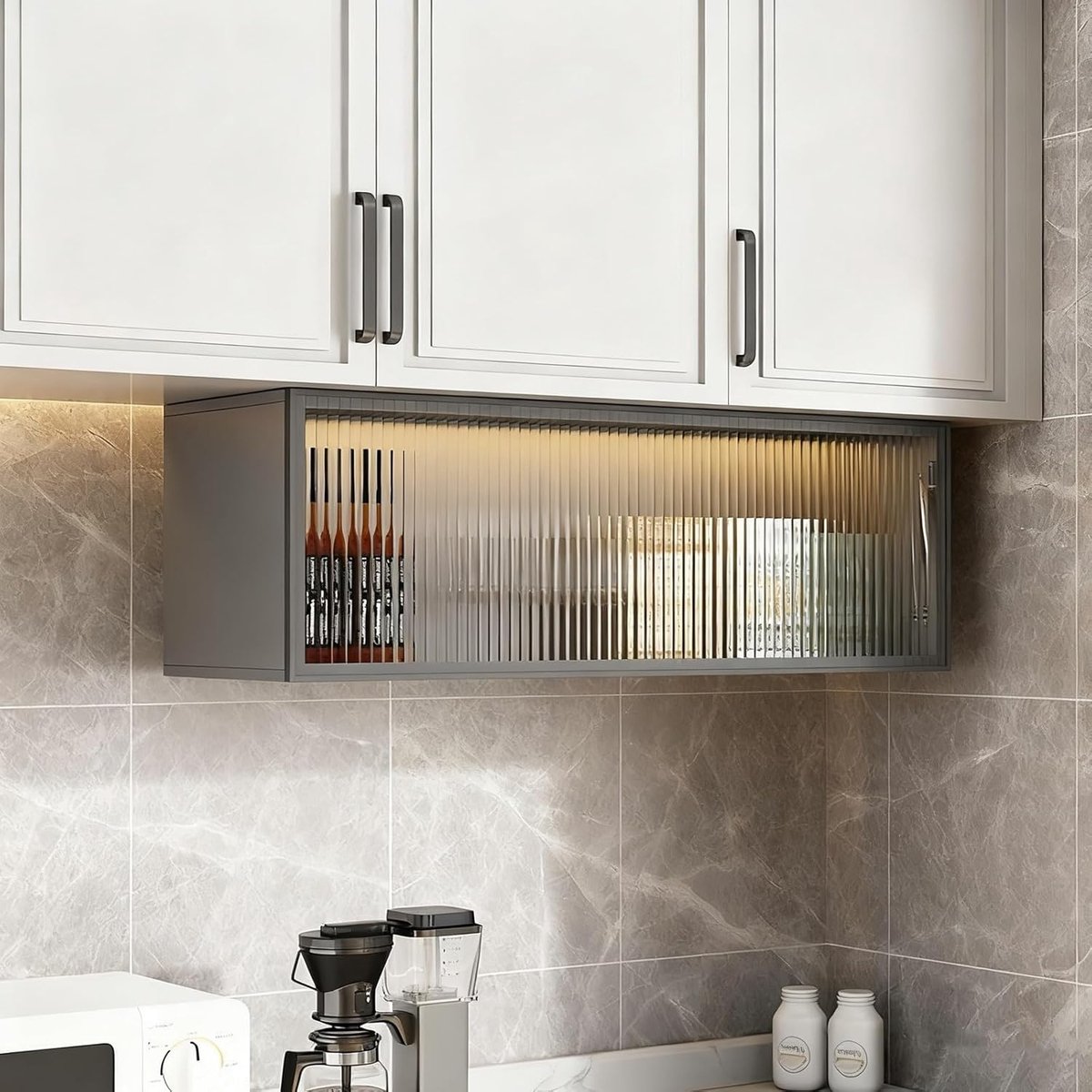 Houten wandkast - Glazen deur - Keuken organiseren - Klapdeur ruimtebesparend - 50 cm - D