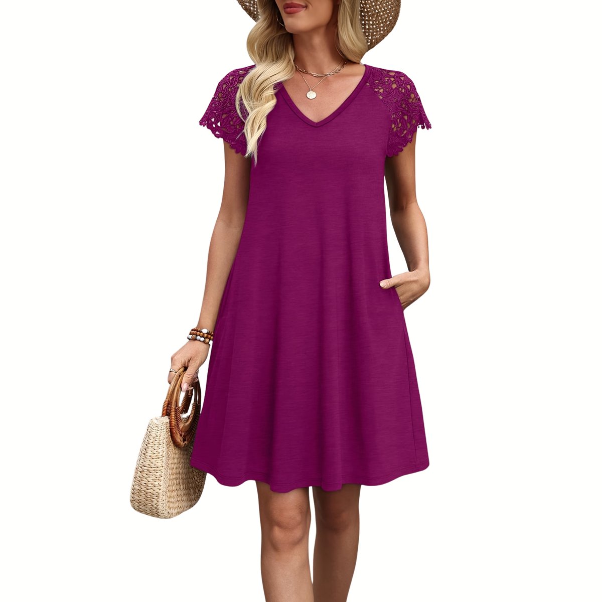 Currero Zomerjurk Dames Zomerjurken Volwassenen Vrouwen Midi Jurk Ibiza Stijl Sundress Dress Fuchsia Paars