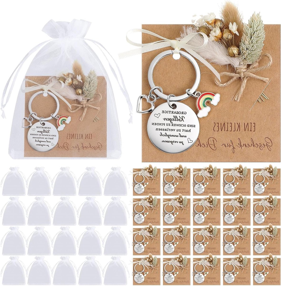 Bedanksleutelhangertje voor Collega of Docent met Gedroogde Bloemen - Afscheidscadeau voor Werknemer, Persoonlijk Bedankje en Uniek Geschenk (20 Sets)