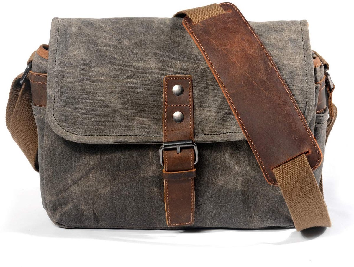 Dailygoods- Cameratas Gewaxte Canvas - Waterdicht Ontwerp - Compacte Crossbody - DSLR/SLR/Spiegelloze Camera's - Duurzaam - Afmetingen 30x9.9x20 cm - Camera Tas