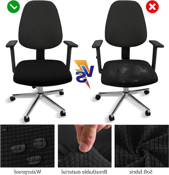 Zwarte Elastische Stoelhoes voor Kantoorstoelen - Wasbare en Verstelbare Bescherming voor Computerstoelen en Armleuningen — afbeelding 2