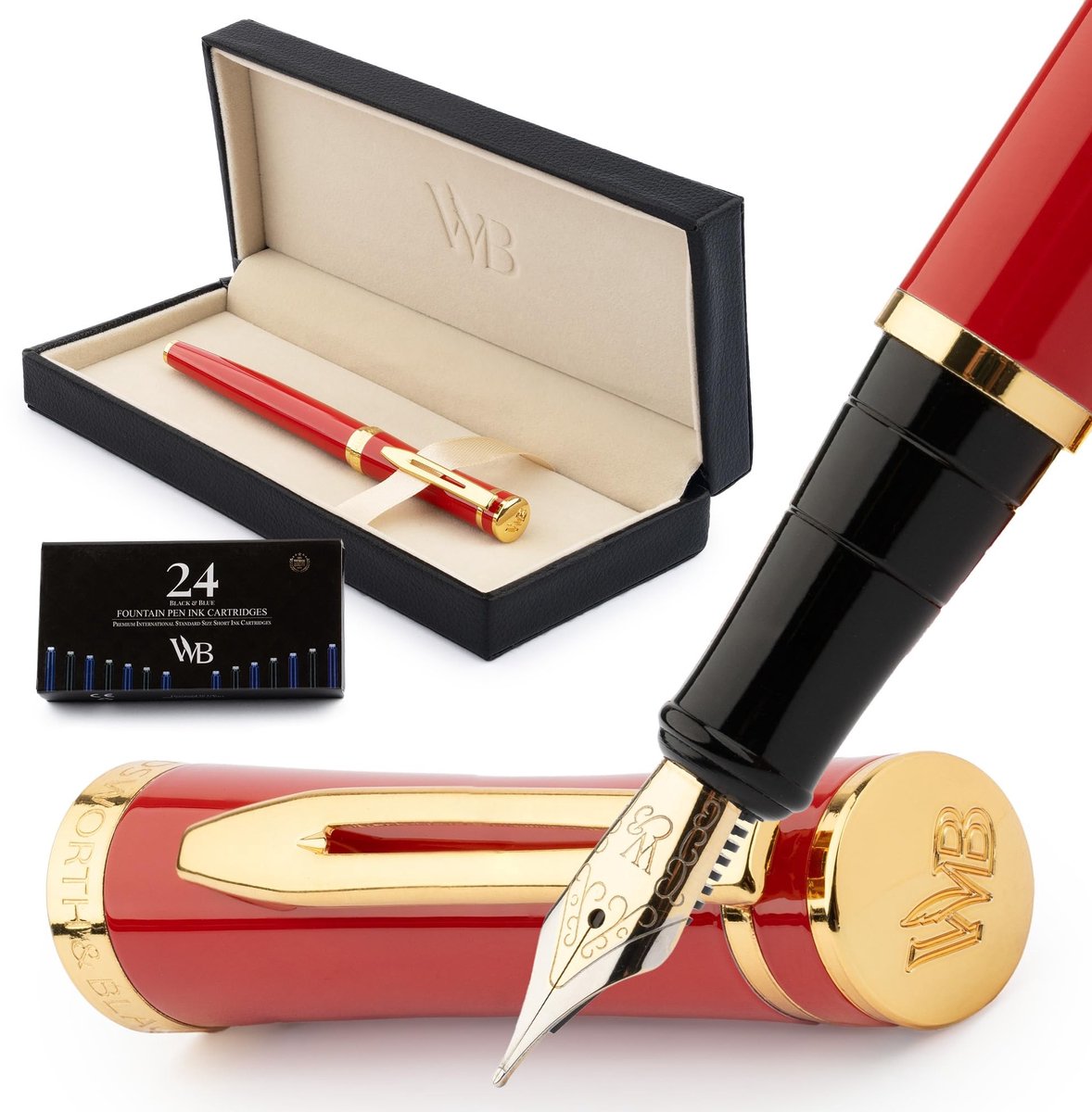 Dailygoods- Vulpen Luxe Geschenkset - 18K Gouden Medium Penpunt - Inclusief 24 Inktcartridges - Inktvulconverter - Cadeauverpakking - Soepele Inktstroom - Schrijfinstrument
