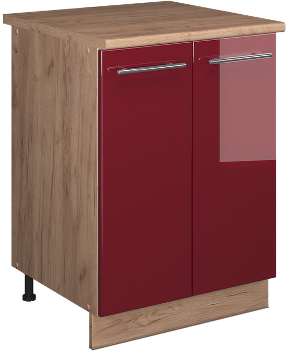 Vicco Wastafelkast Fame-Line, Bordeauxrode hoogglans/Goudkleurig Eiken, 60 cm